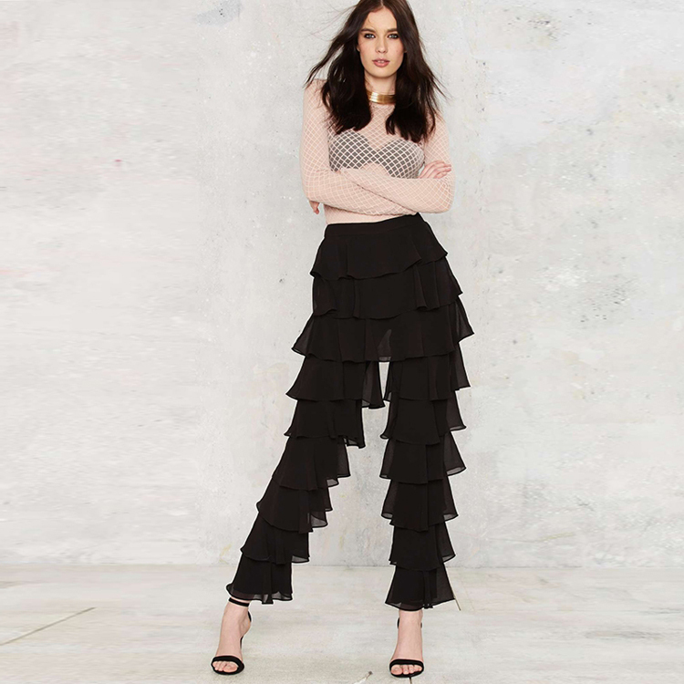 flare pants with ruffles